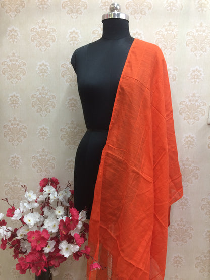 Orange cotton checkered dupatta