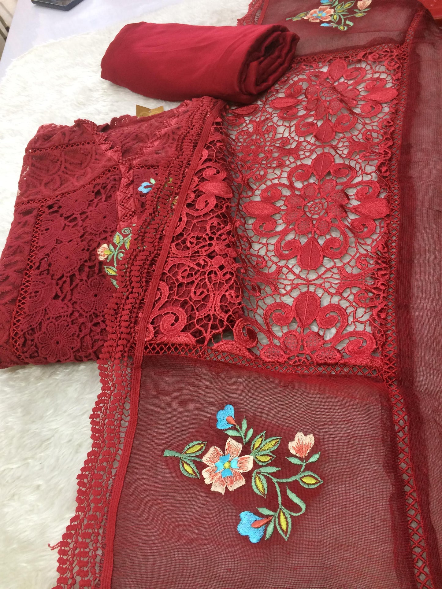 Mah-e-gulshan red 4pcs dress material