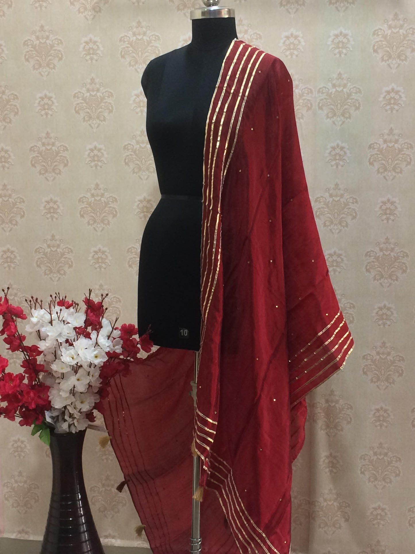 Elegant Silk Dupatta - Maroon