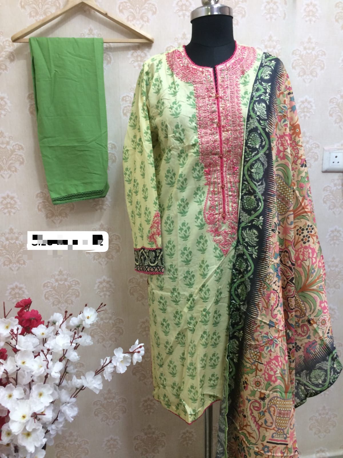 J. 3psc suit set green pink