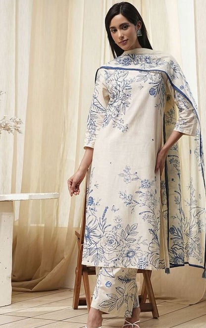 BIBA- white and blue dress straight