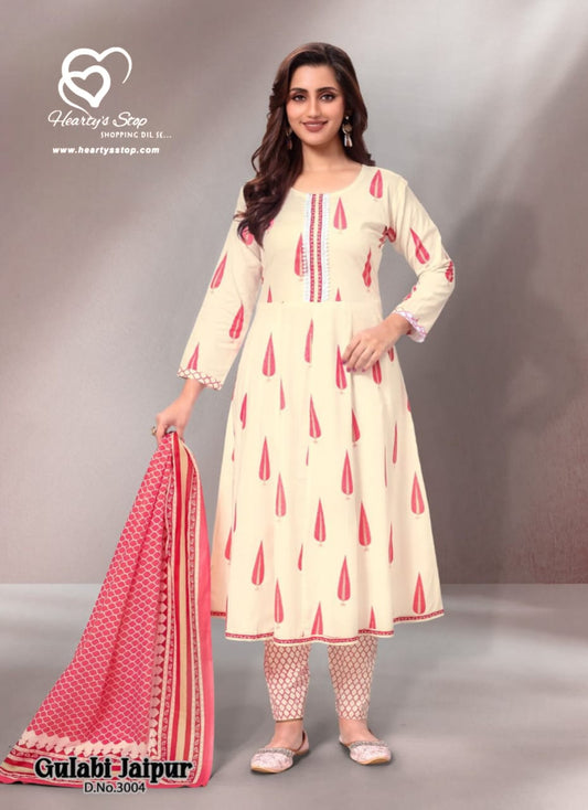 Deeptex anarkali set pink off white