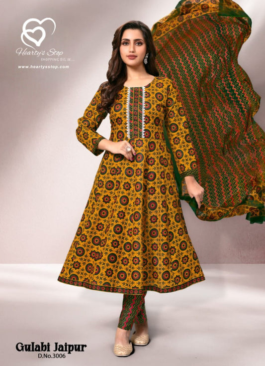 Deeptex anarkali set yellow green