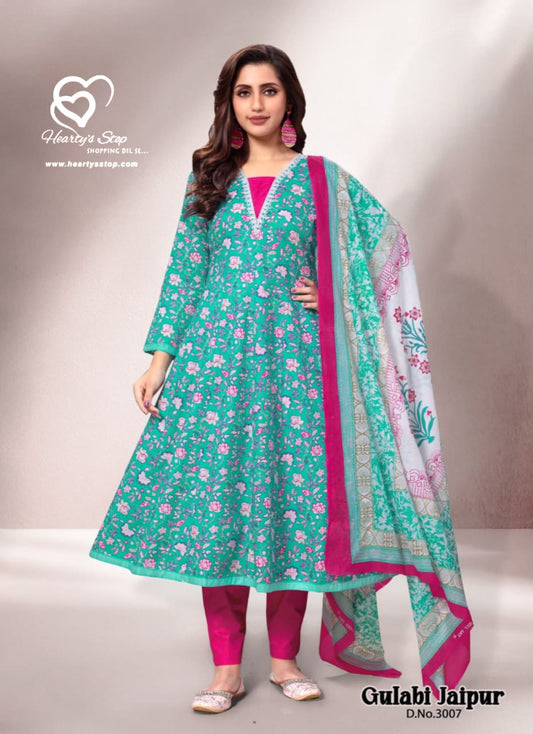 Deeptex anarkali set pink and teal