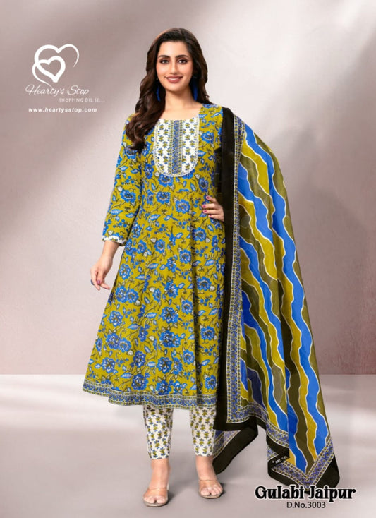 Deeptex anarkali set mehandi and blue