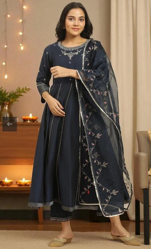 Kusum W- navy blue gown set