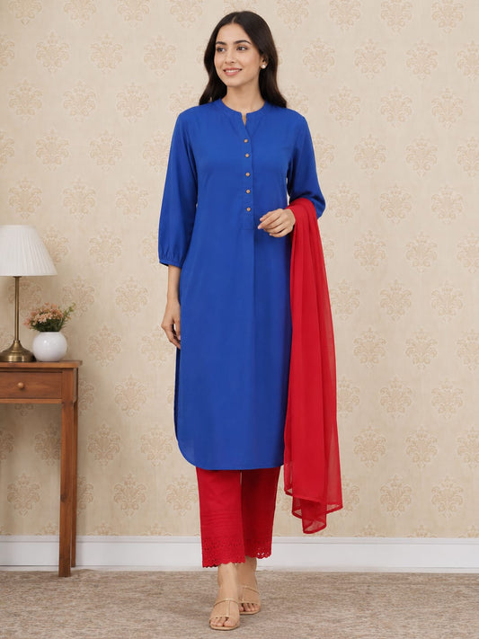 Taanshi  Royal Blue and Red 3-Piece Set