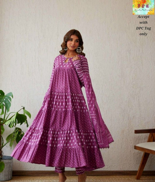 Karishma pink printed flary anarkali with pants