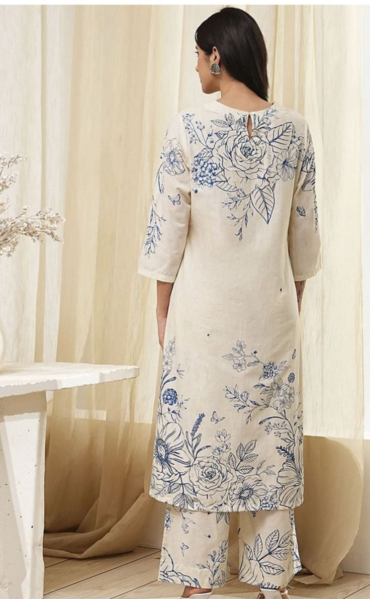 BIBA- white and blue dress straight