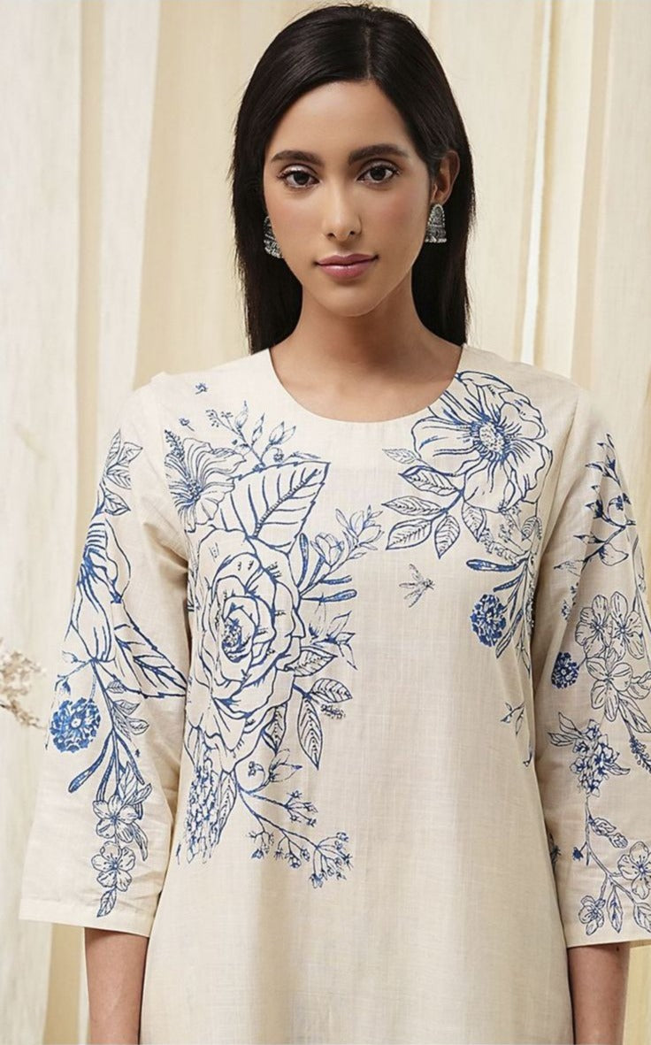 BIBA- white and blue dress straight