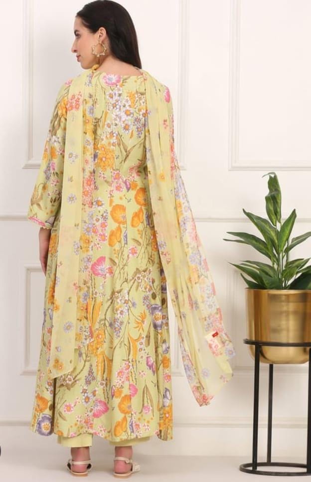 W lemon green anarkali set chiffon dupatta
