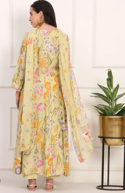 W lemon green anarkali set chiffon dupatta