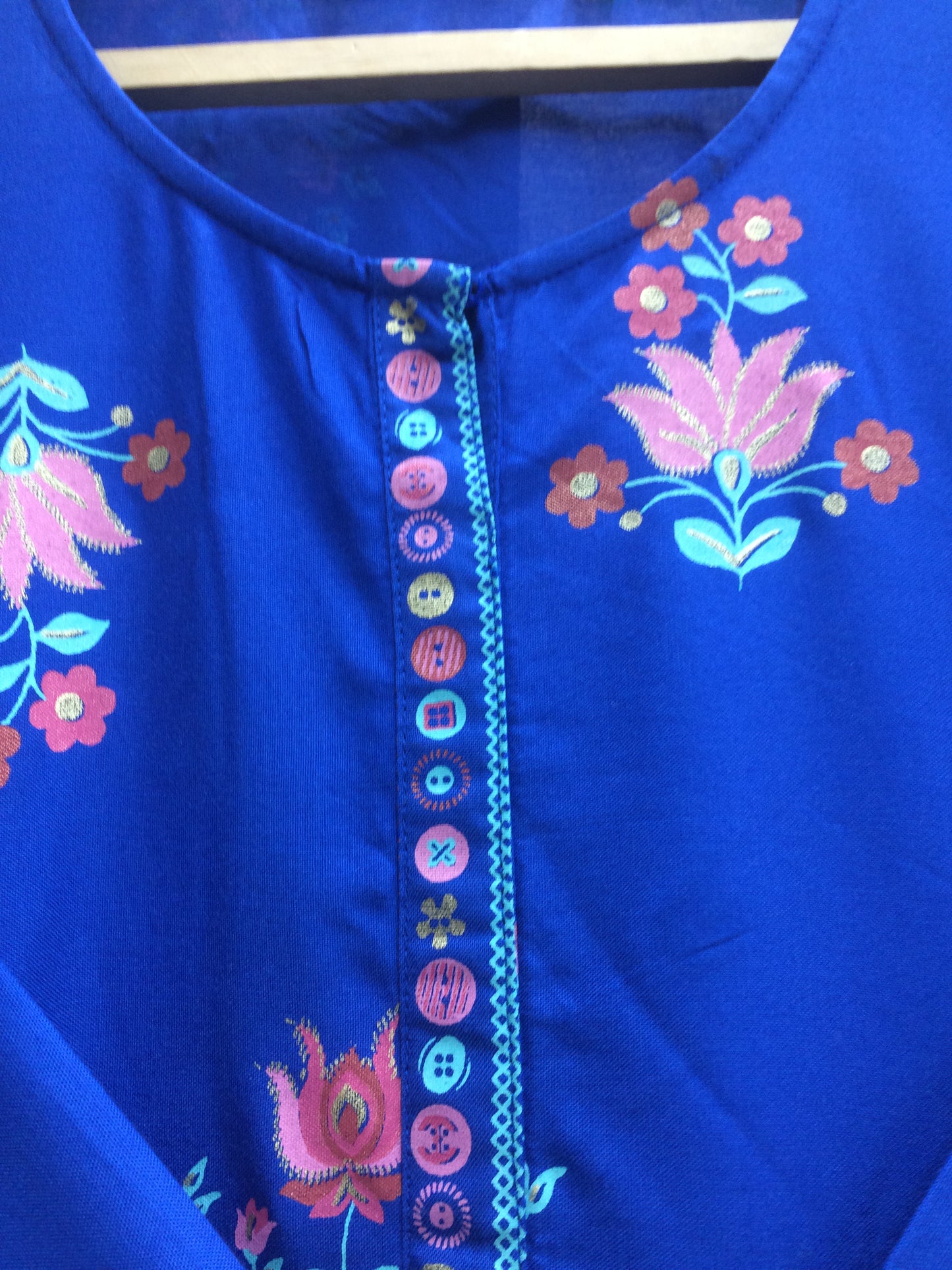 Rangriti Style Royal Blue Rayon Kurti with Floral & Animal Print