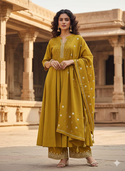 Mariyam Mustard Yellow Embroidered Anarkali Set