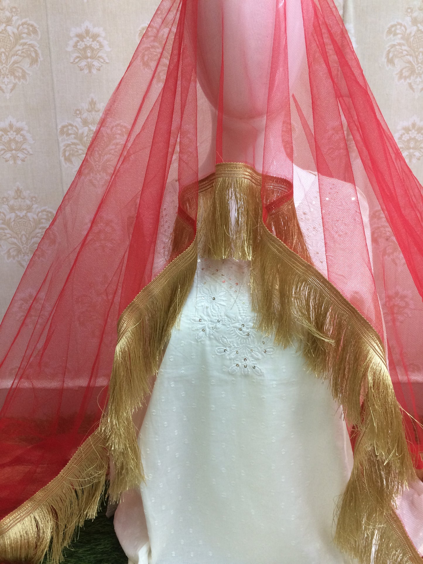 Red Nikah Dupatta with Golden Lace Border