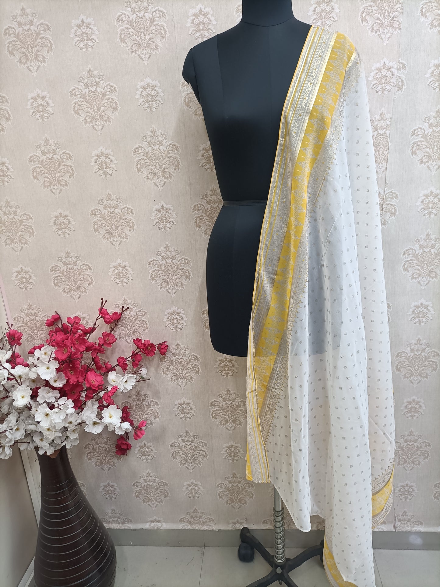 Yellow and white heavy dupatta