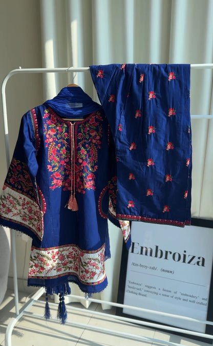 Royal Blue Embroidered Cotton Suit – Elegant Ethnic Wear