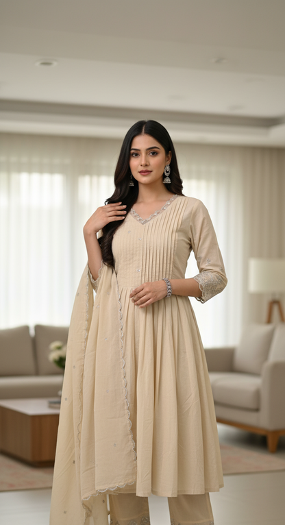 Elegant Beige Cotton Kurta Set