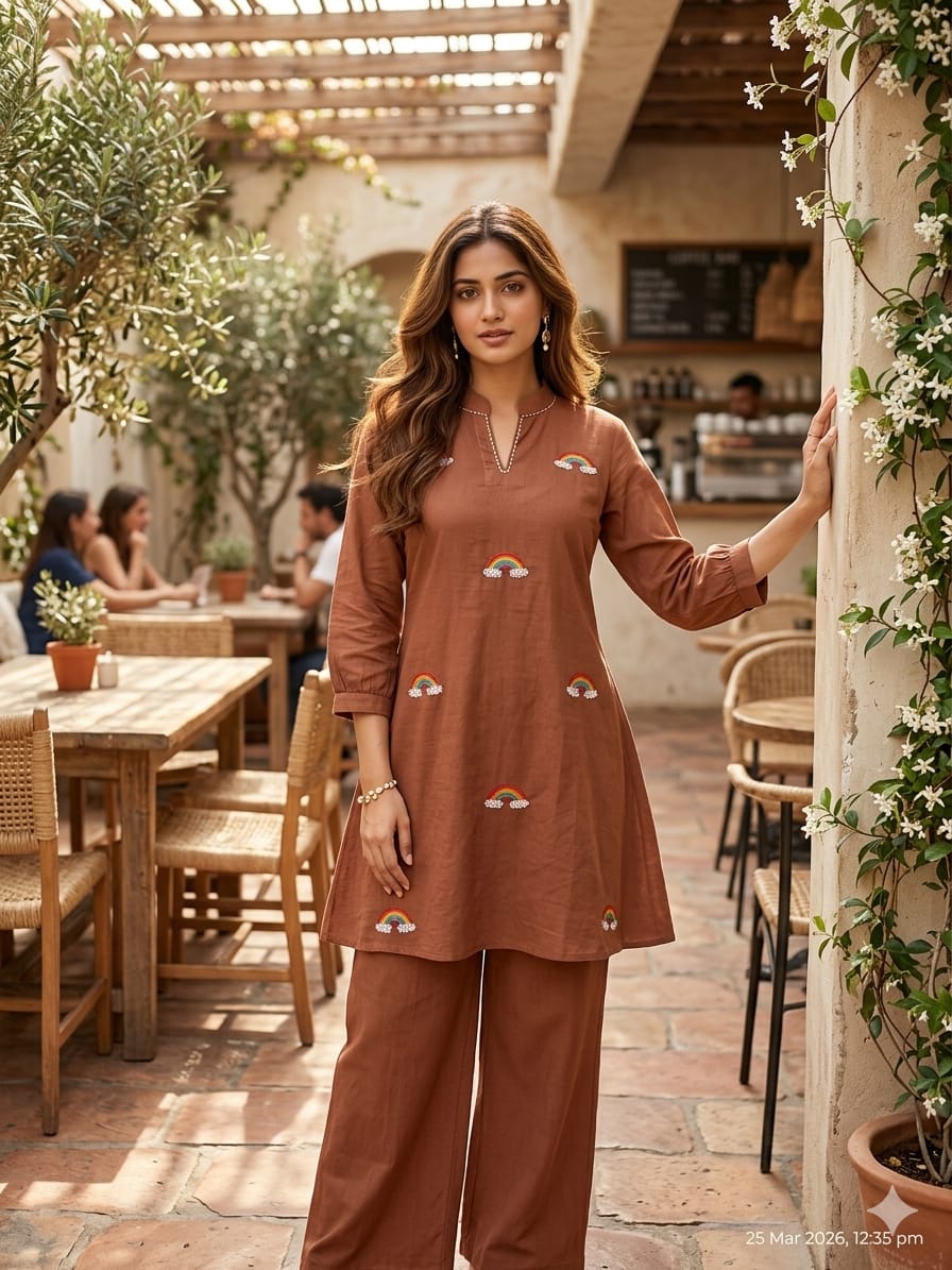 Farhana Brown Embroidered Co-Ord Set