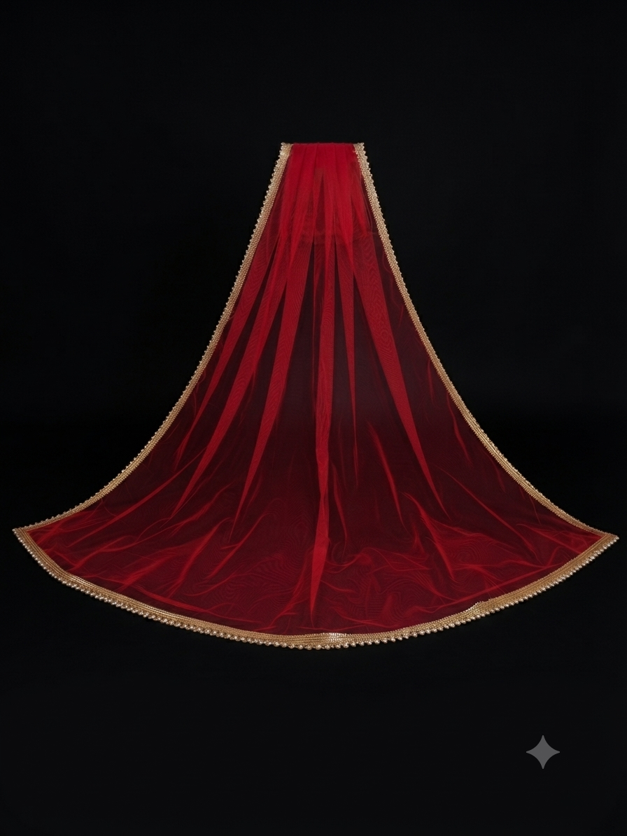 Bridal Maroon Dupatta with Moti Lace