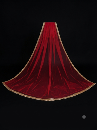 Bridal Maroon Dupatta with Moti Lace
