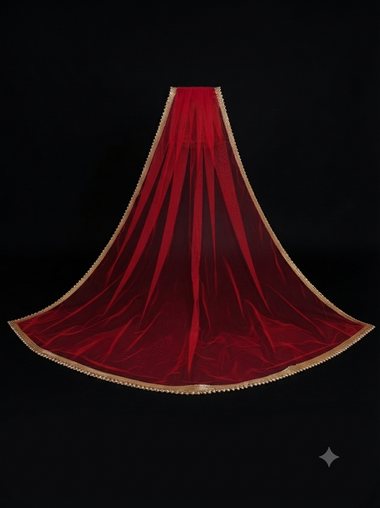 Bridal Maroon Dupatta with Moti Lace