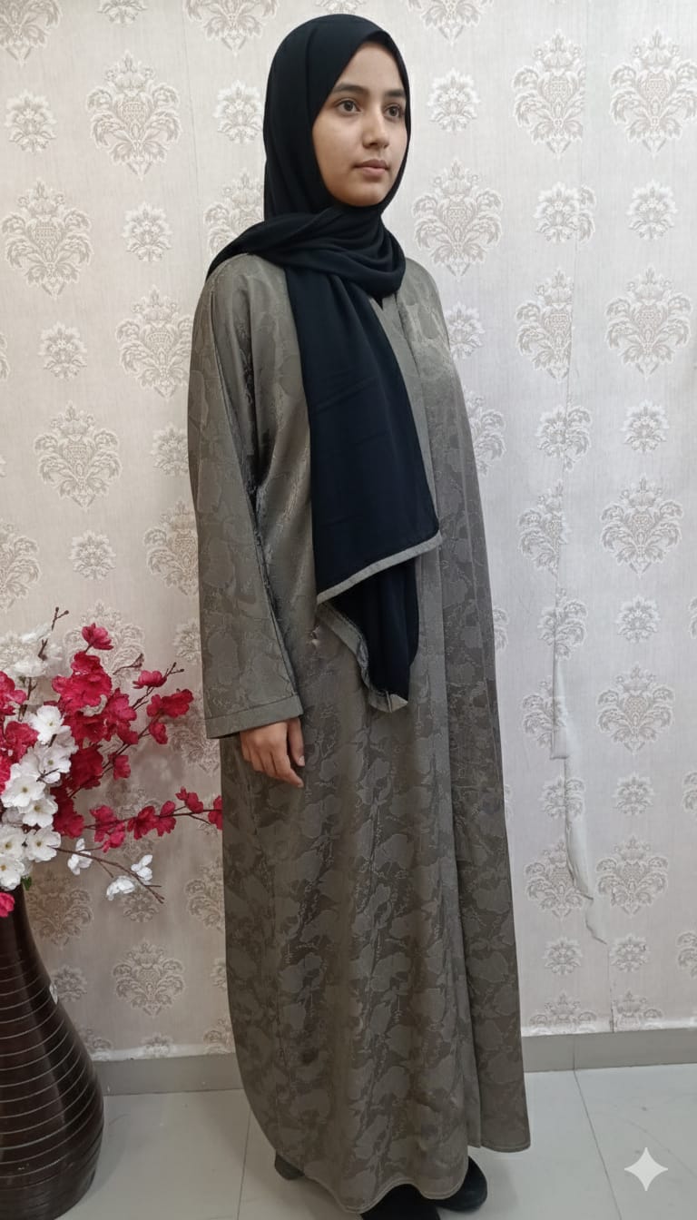 Sage Olive Floral Jacquard Luxury Abaya