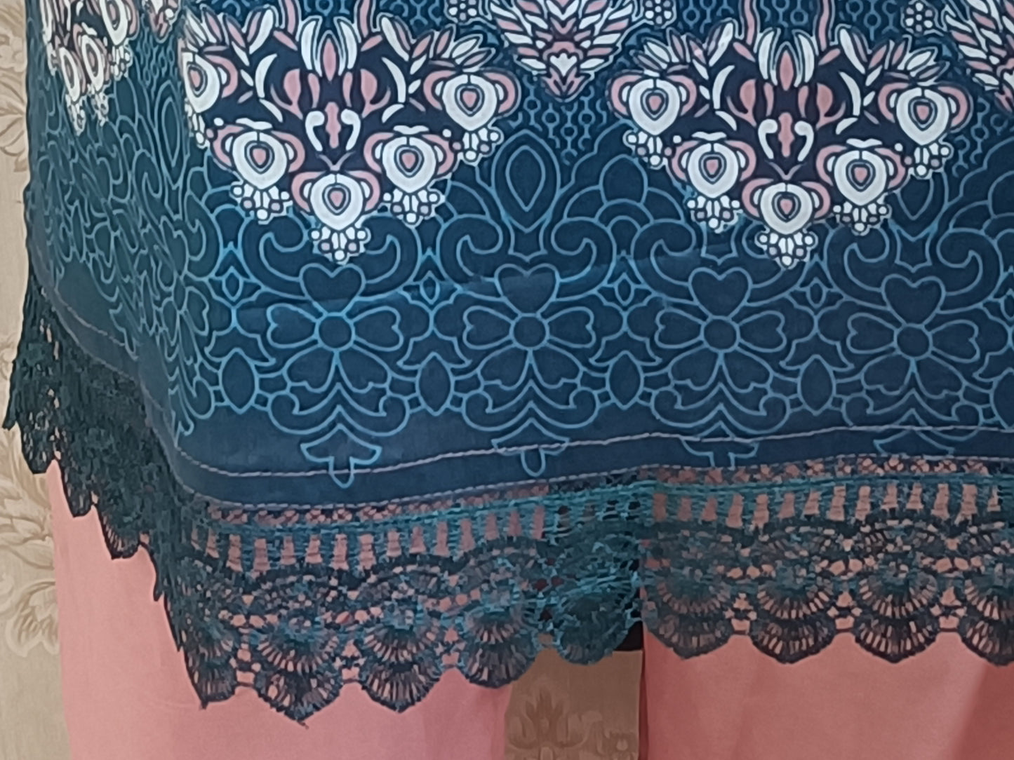 Ruba Elegant Dusty Rose & Deep Teal Printed Kurti Set