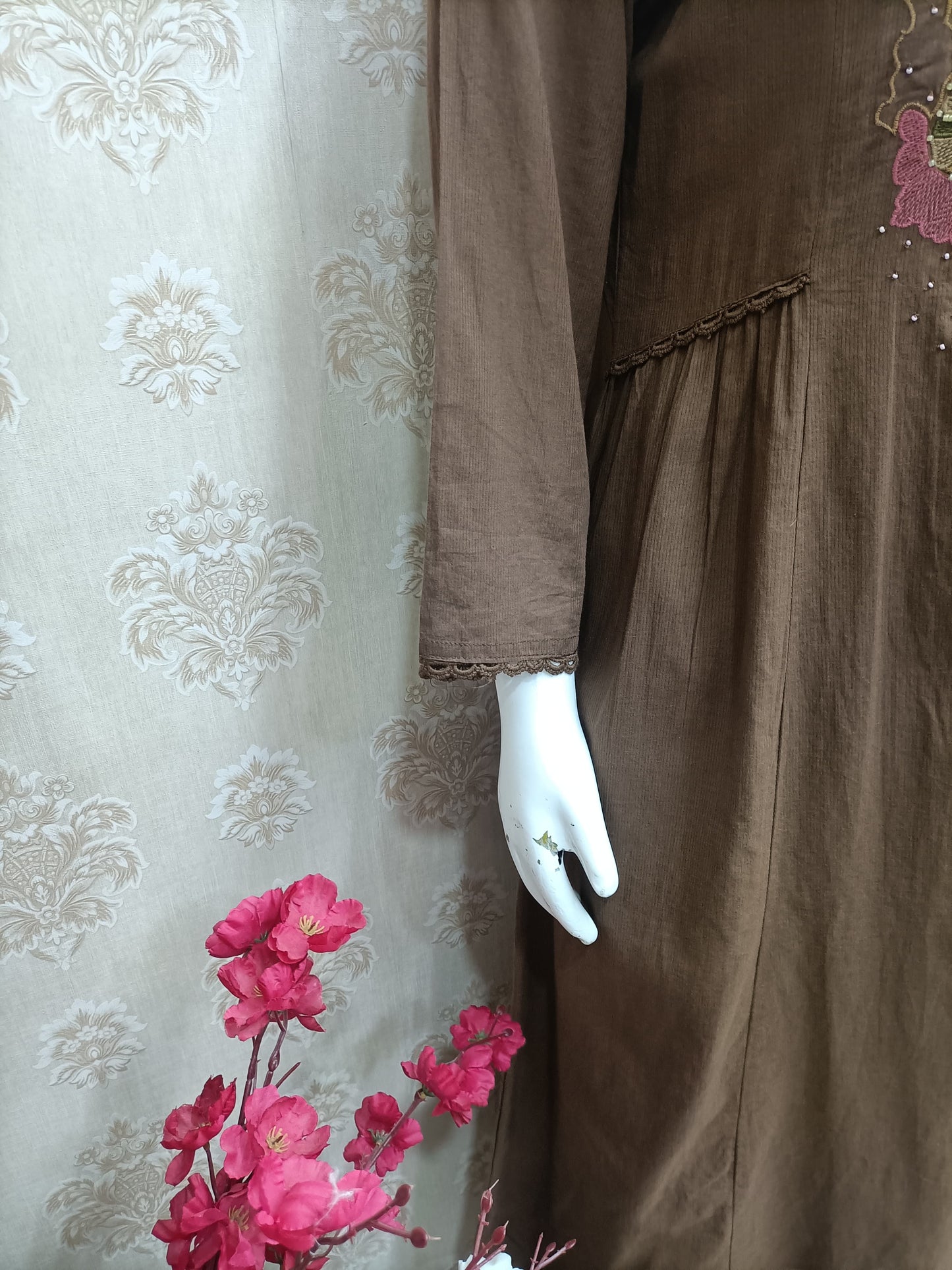 Elegant Earth Brown Embroidered Cotton Blend Kurta Set with Dupatta
