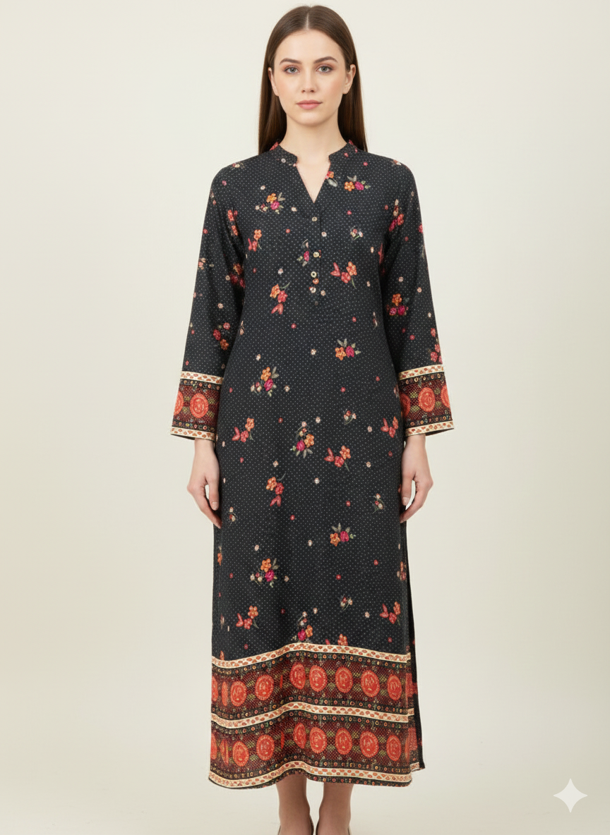 Rangriti - Soft Cotton Black Top With Floral Print