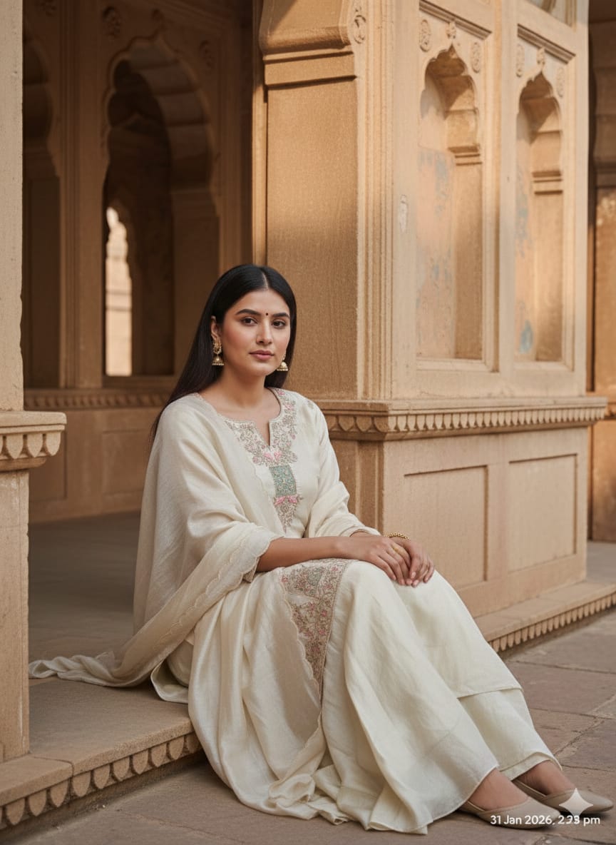Tanvir Off-White Embroidered Sharara Set