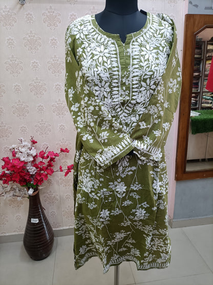 Soha Lucknowi Olive Green kurti
