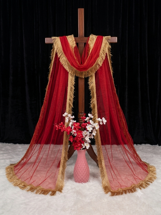 Red Nikah Dupatta with Golden Lace Border