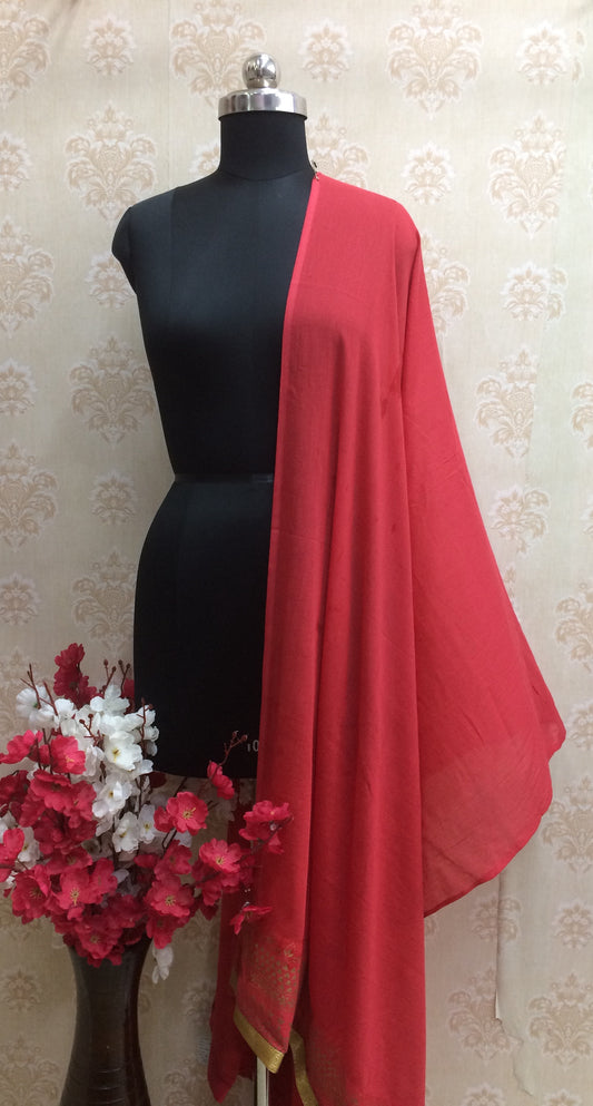 Red cotton dupatta with golden border