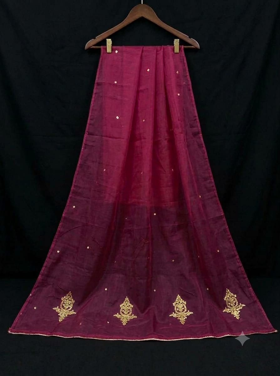 Organza dark pink with light golden work