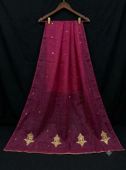 Organza dark pink with light golden work