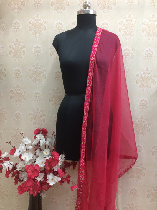 Rani Pink Organza Dupatta with Gold Embroidered Border