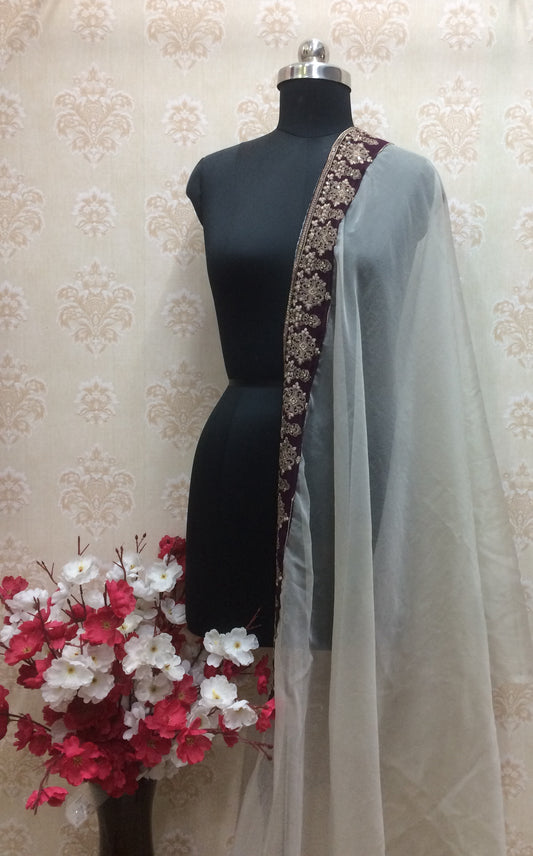 Light Grey with Royal Velvet Embroidered Border