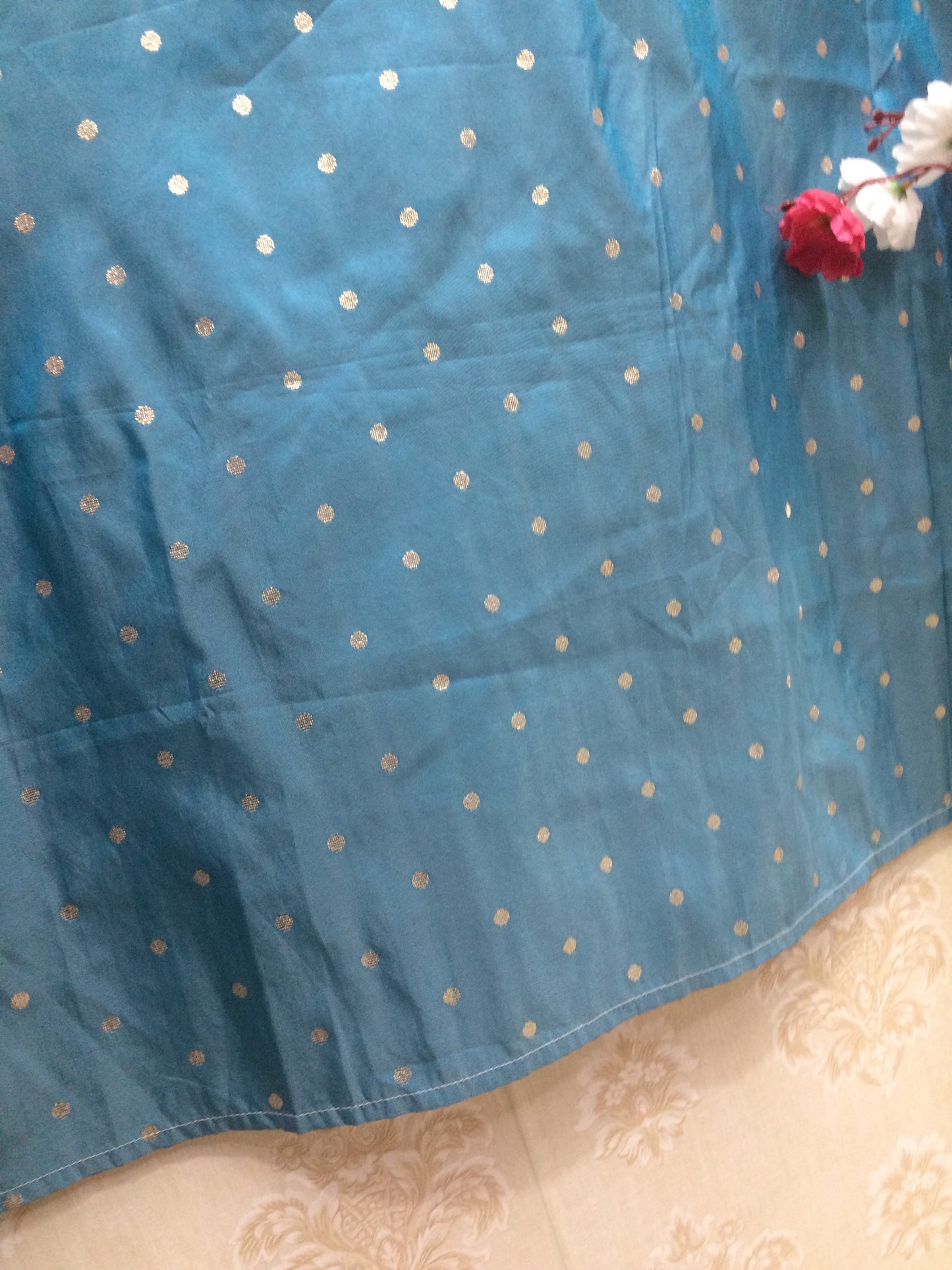Teal Blue Art Silk Anarkali Kurti with Scattered Gold Foil Dots