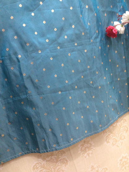 Teal Blue Art Silk Anarkali Kurti with Scattered Gold Foil Dots
