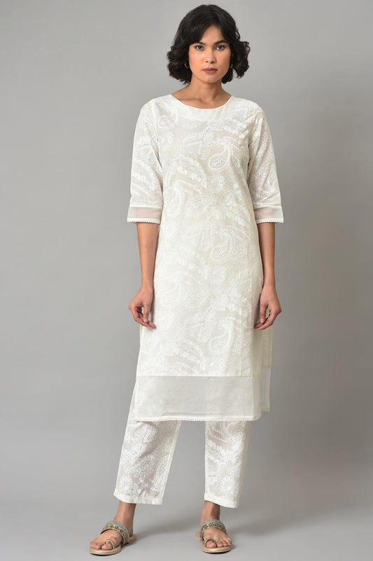 Ivory Paisley Shadow-Work Kurta Set