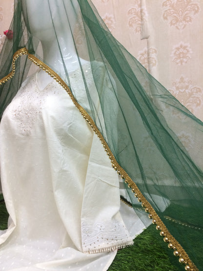 Dark Green Dupatta with Moti Lace