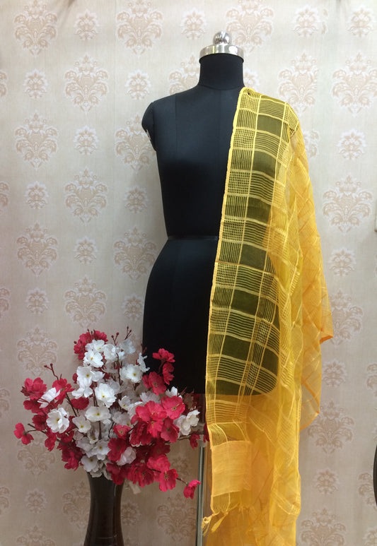 Yellow checkered cotton dupatta