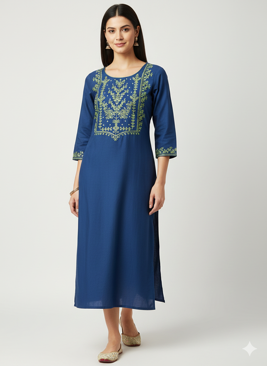 Aurelia navy blue kurti with yoke embroidered