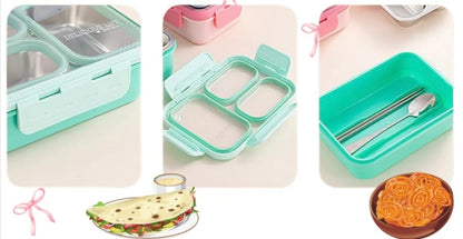 3-Compartment Stainless Steel Bento Lunch Box Set