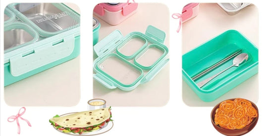 3-Compartment Stainless Steel Bento Lunch Box Set