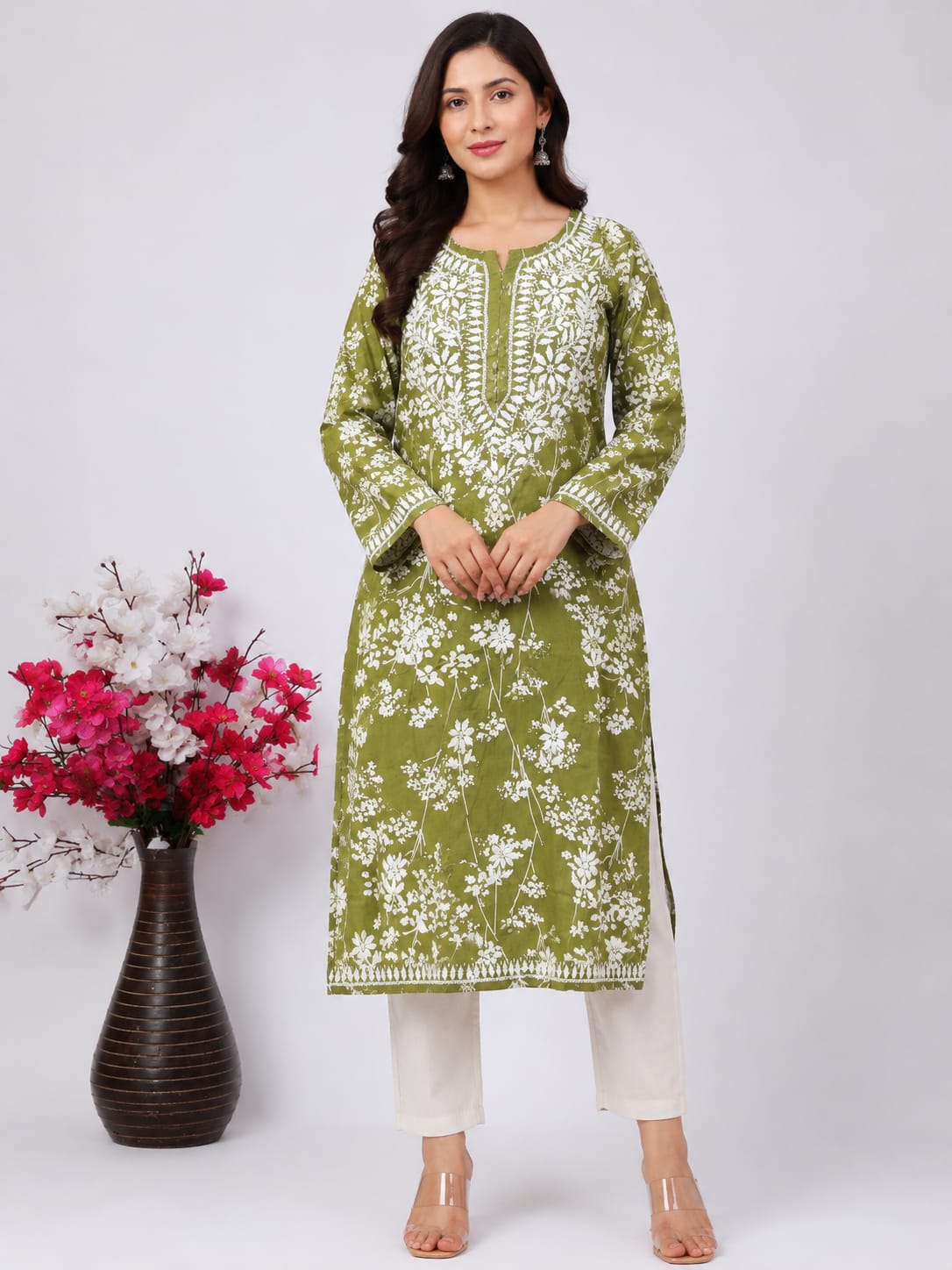Soha Lucknowi Olive Green kurti