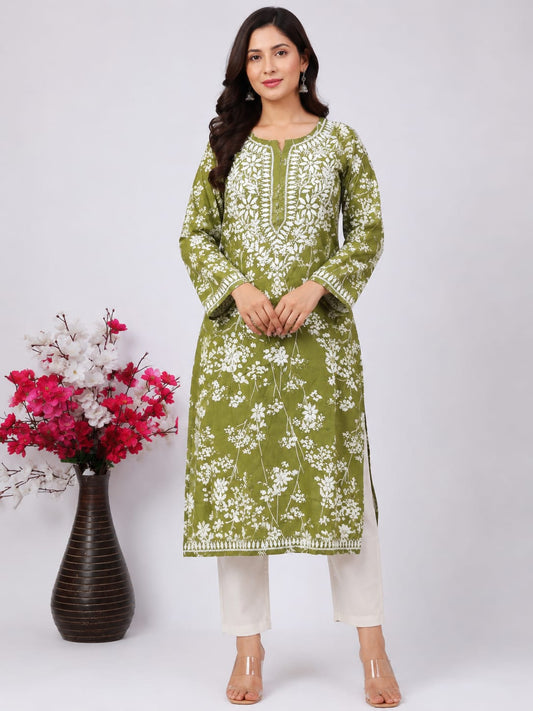Soha Lucknowi Olive Green kurti