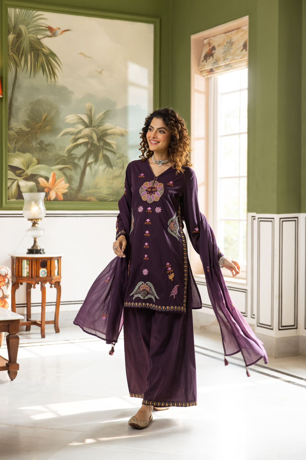 💜 Enchanting Plum Embroidered Cotton Suit Set
