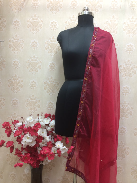 Rich Maroon Net Dupatta with Sequin Border